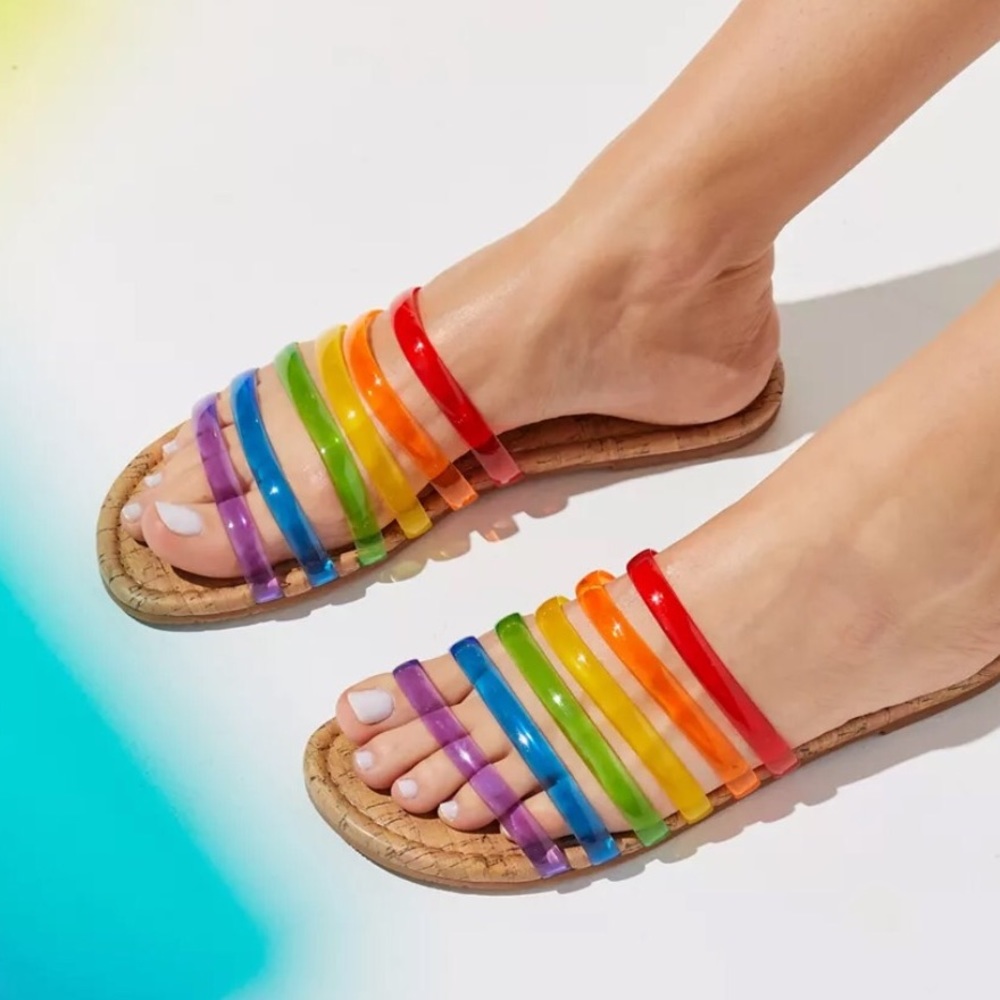BC Footwear Rainbow Jellie Slides vegan leather
